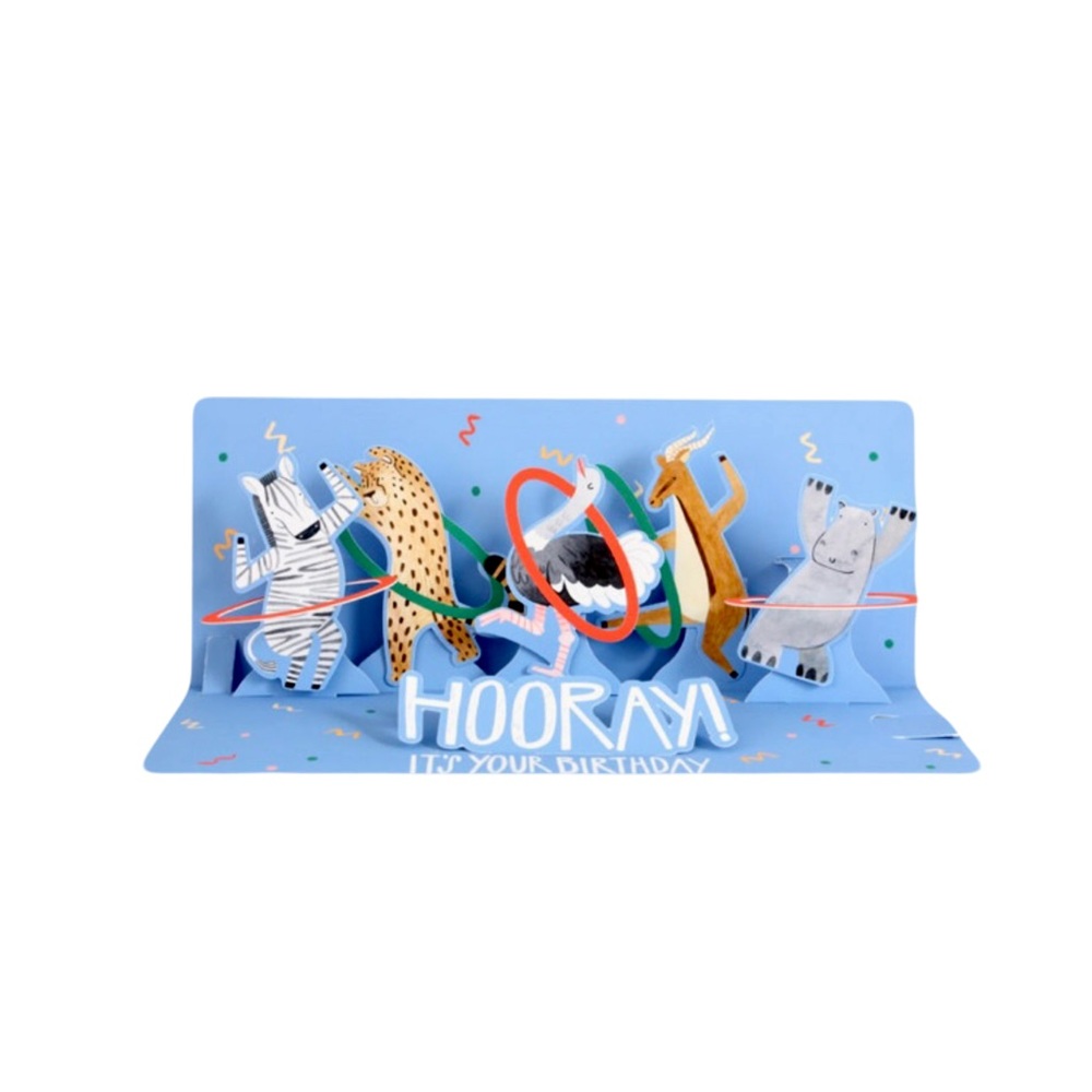 Up With Paper Hula Hoop Animals Panoramic Pop-Up Birthday Greeting Card